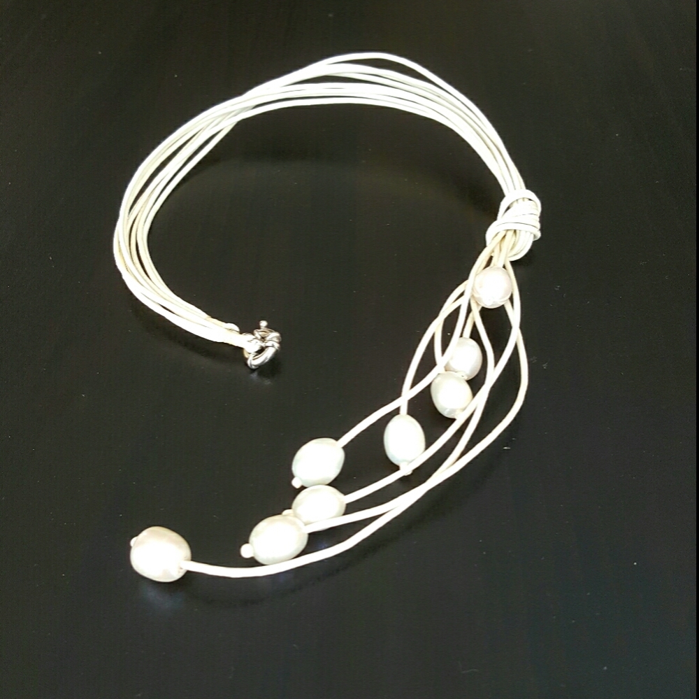 Saachi Genuine Pearls and Leather Necklace